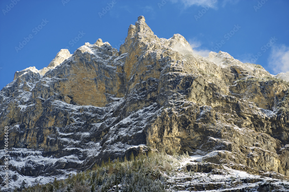 Winter mountain view in Bernese Oberland, Switzerland.
