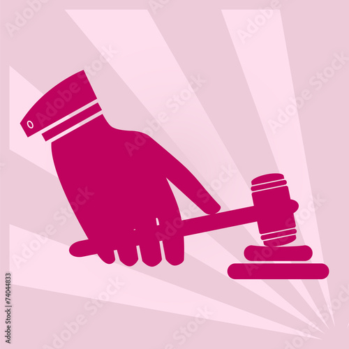 Hand holding a hammer and knock on the gong. Auction