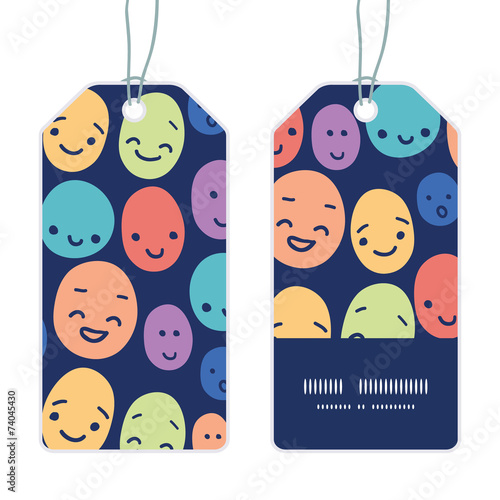 Vector funny faces vertical stripe frame pattern tags set