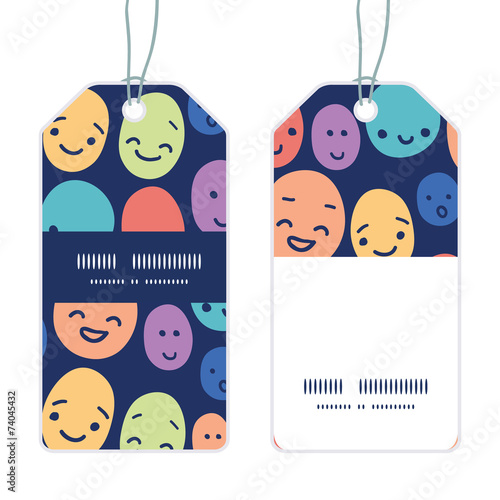 Vector funny faces vertical stripe frame pattern tags set