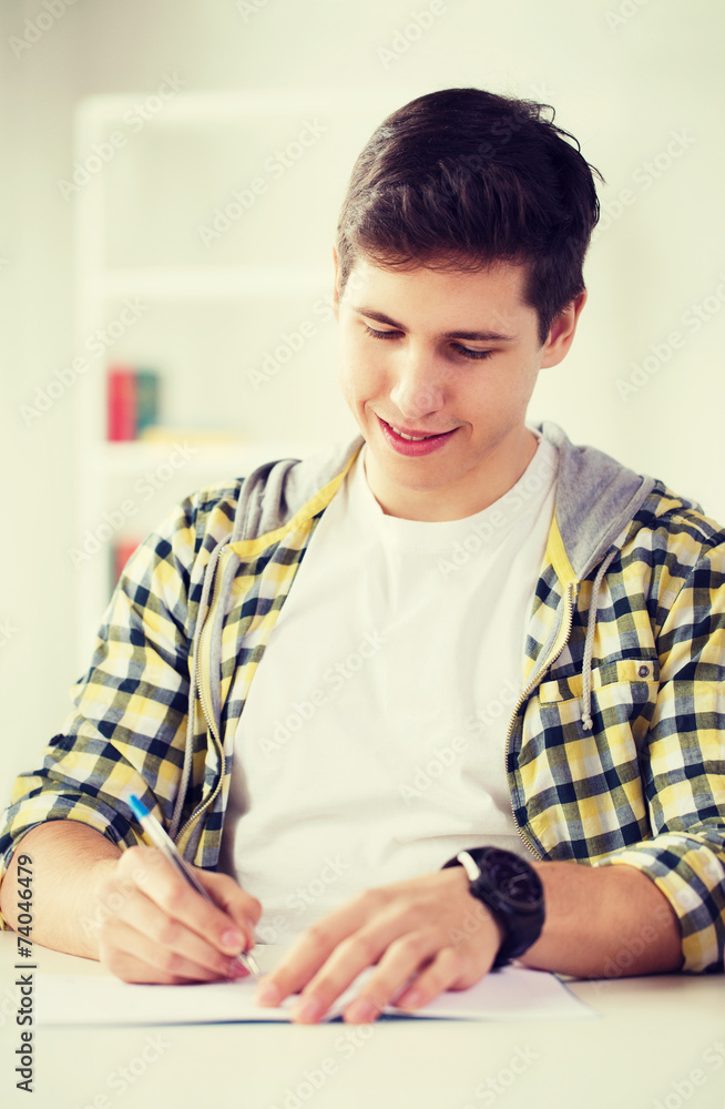 smiling student with textbooks at school smiling student with textbooks at school