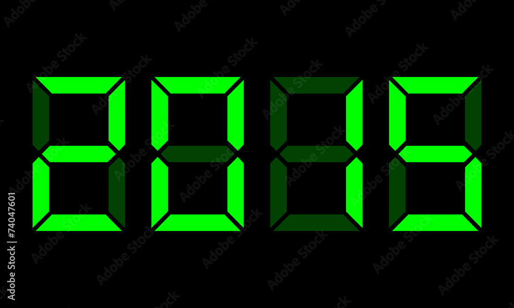 year 2015, digital clock display, green on black year 2015, digital clock display, green on black