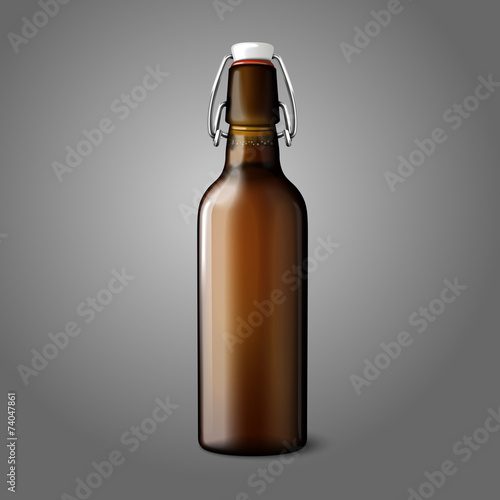 Blank brown realistic retro beer bottle isolated on grey