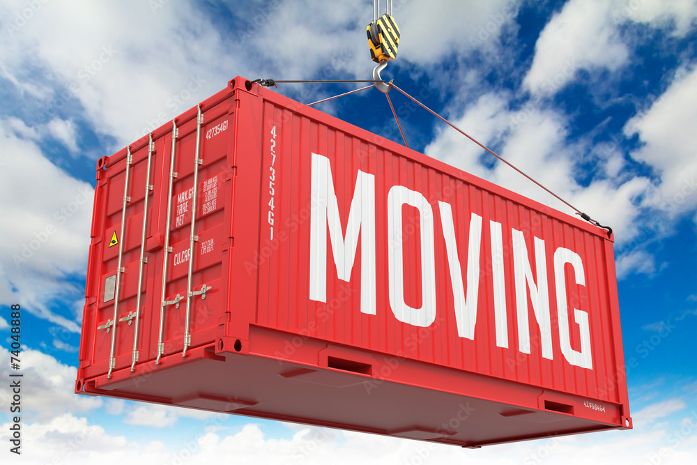 Moving - Red Hanging Cargo Container. Moving - Red Hanging Cargo Container.