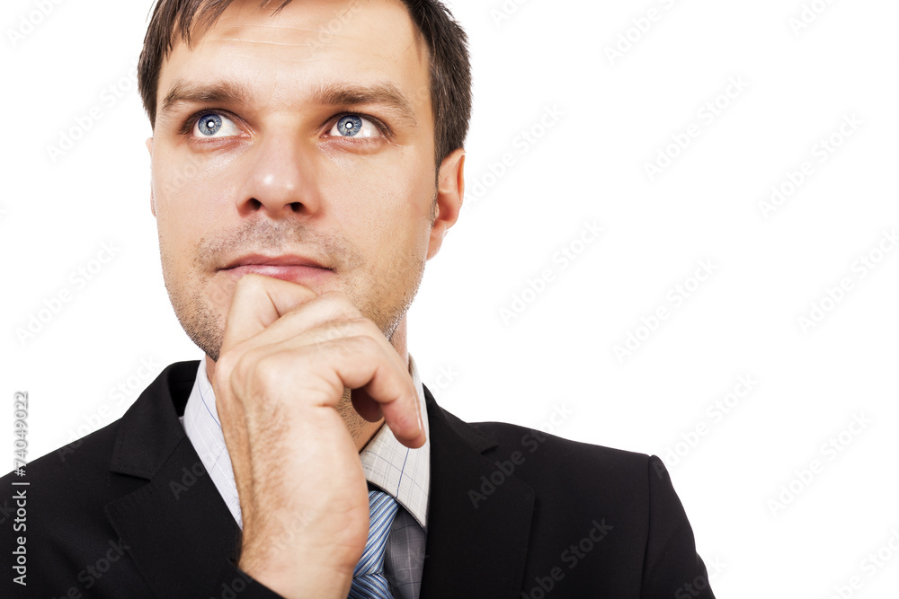 Closeup portrait of young thoughtful young businessman Closeup portrait of young thoughtful young businessman