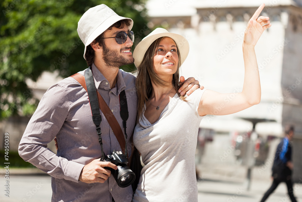 Tourists walking in a city