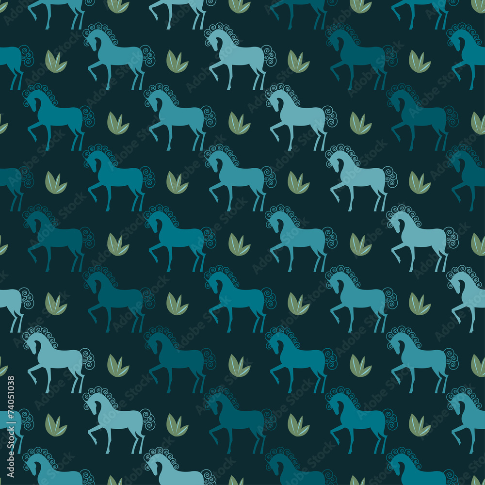 blue horses seamless pattern vector background on the dark cover