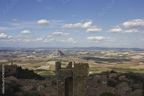View of Montalcino city from its Castle, and Tuscany landscape