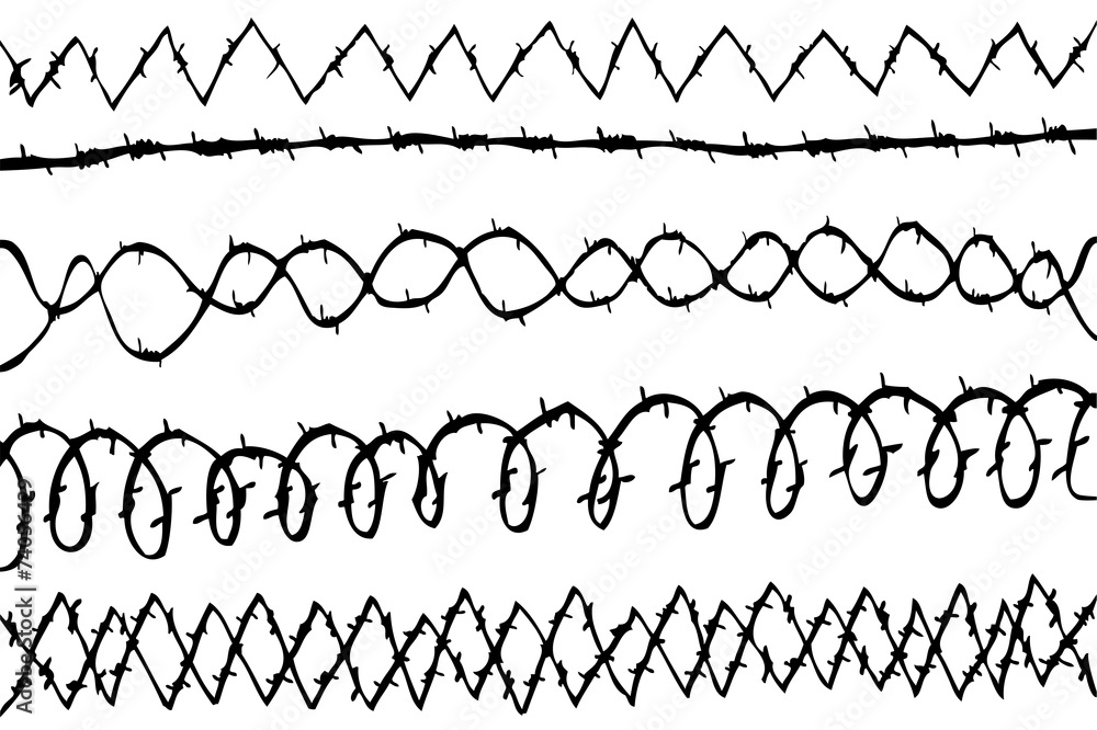 Hand Draw sketch of various seamless Barbed Wire Stock Illustration