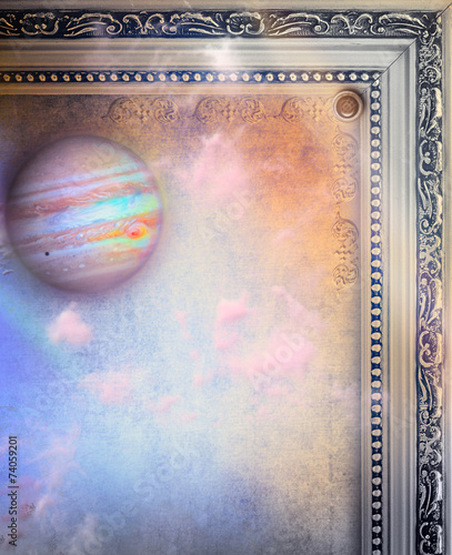 Background with ancient frame and planet