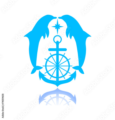 Two dolphins with anchor and star