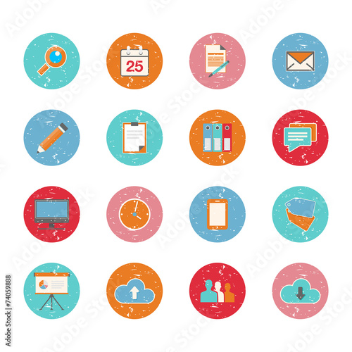 Set of web circle grungy icons in flat design