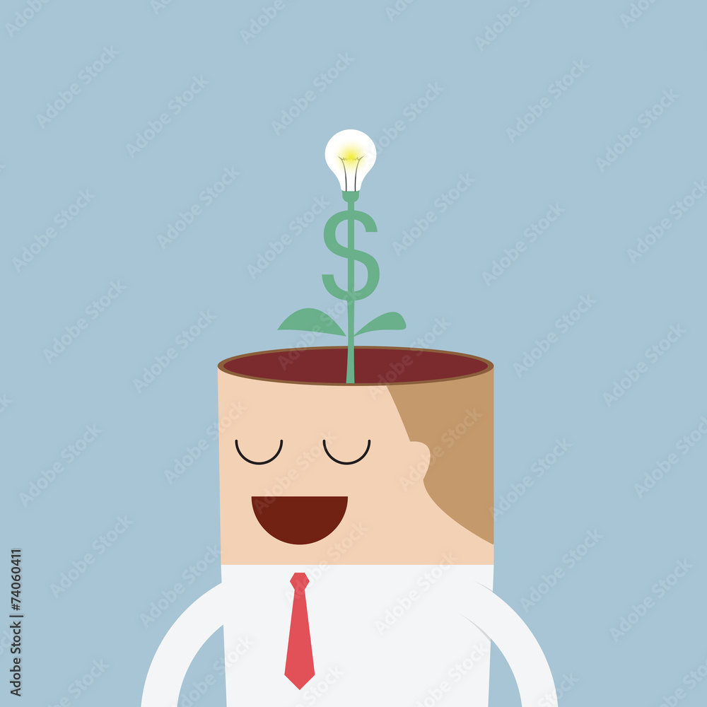 Money tree growing from businessman head Money tree growing from businessman head