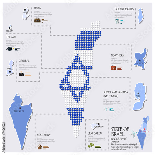 Dot And Flag Map Of State of Israel Infographic
