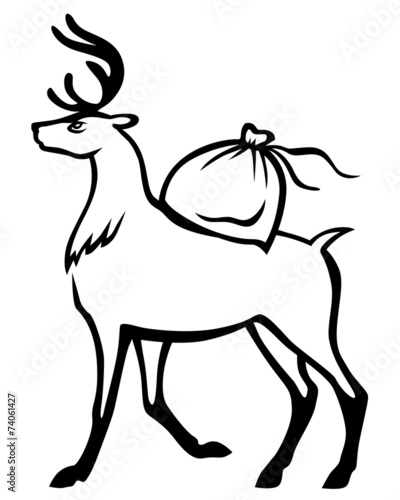 Deer carries on his back a bag of gifts