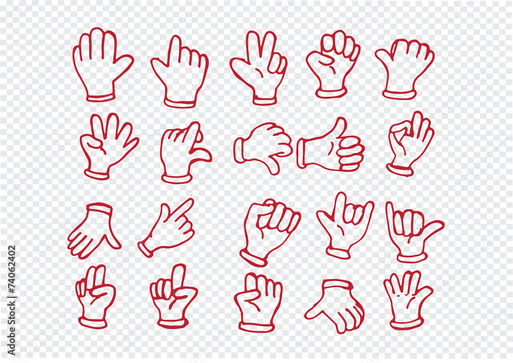 Fototapeta premium Cartoon hand gloved , illustration of various hands