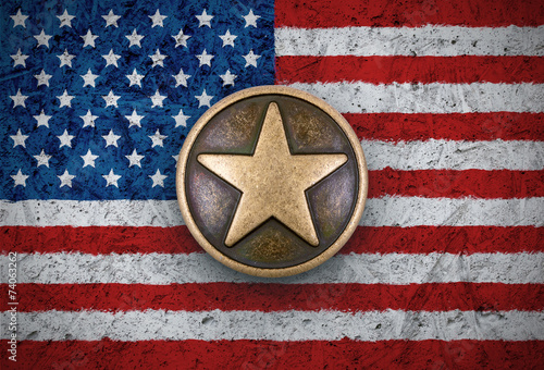 Bronze star on US flag background