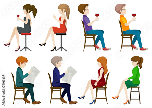 Faceless ladies and gentlemen sitting down