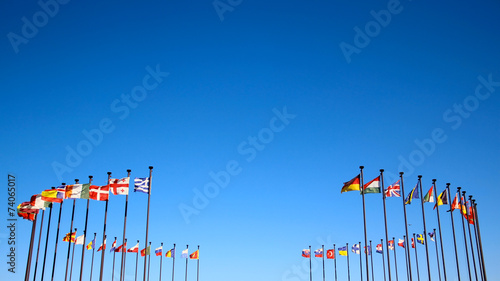 international flags against the sky photo