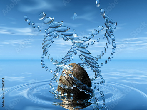 Canvas Print structure and stone and reflection in the water