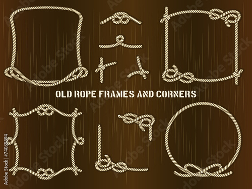 Old Rope Frames and Corners on Brown Background