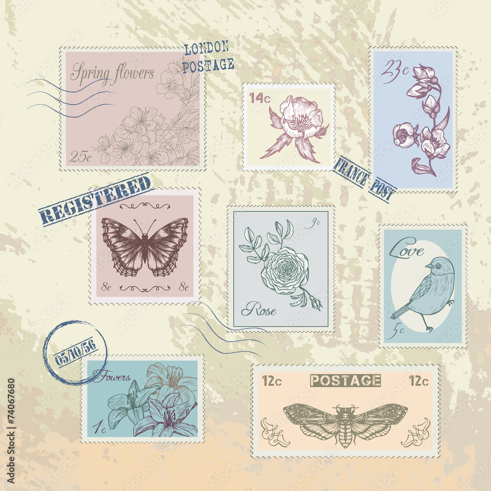 Set of vintage post stamps