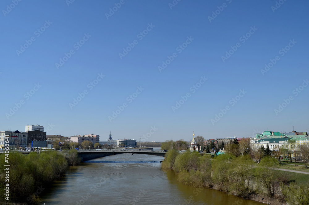 Om River in early spring, the city of Omsk, Siberia, Russia
