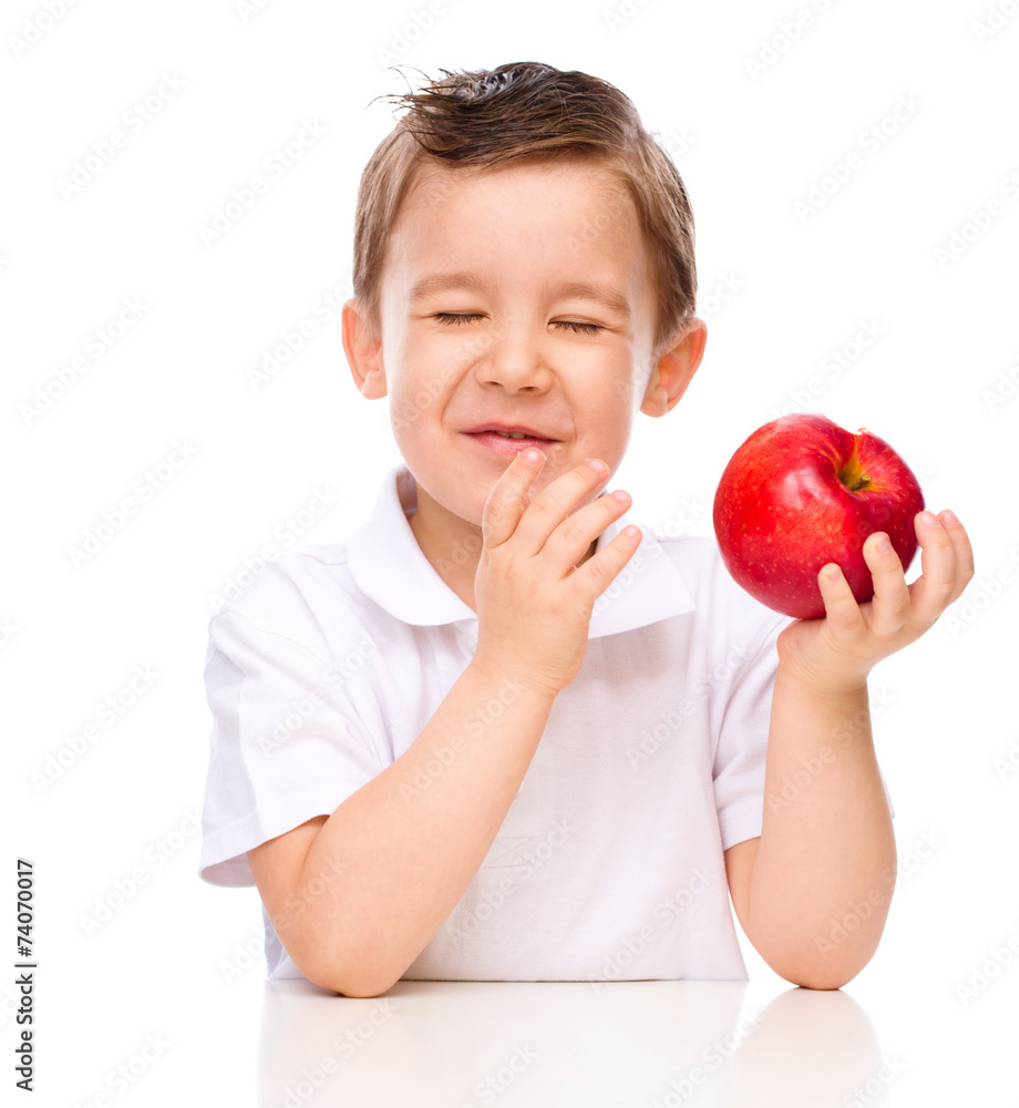 Portrait of a happy little boy with apples Portrait of a happy little boy with apples