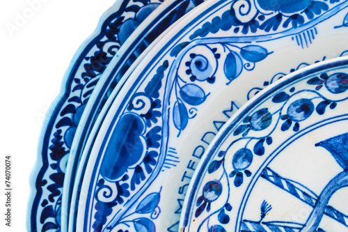Genuine ancient Dutch blue and white porcelain dishware photo