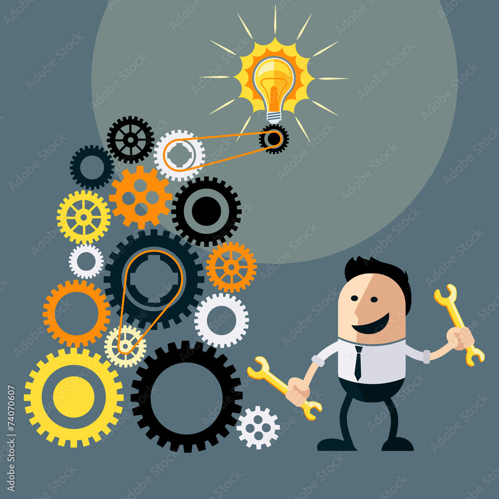 Businessman with ideas. Happy funny character Businessman with ideas. Happy funny character
