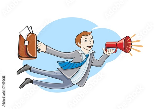 Flying business hero. Business idea concept