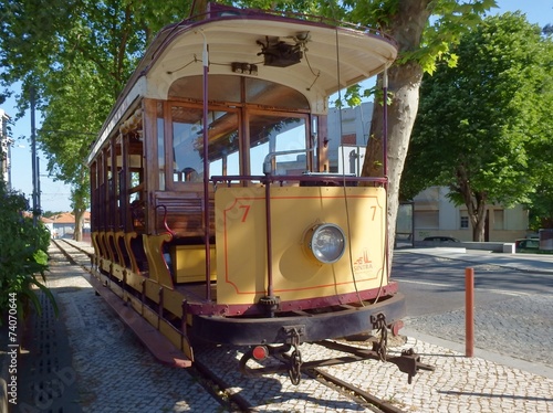 Tramway car at Praia das Macas, Sintra, Portugal photo