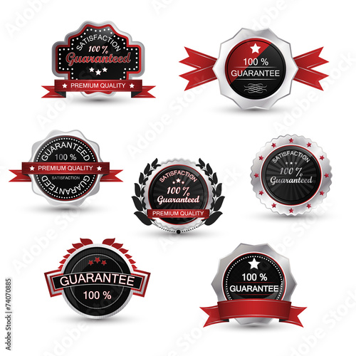 Labels set. Silver guarantee badge, vector emblem and symbol.