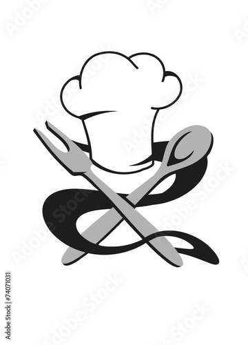 Kochmütze mit Kochlöffel und Bratengabel