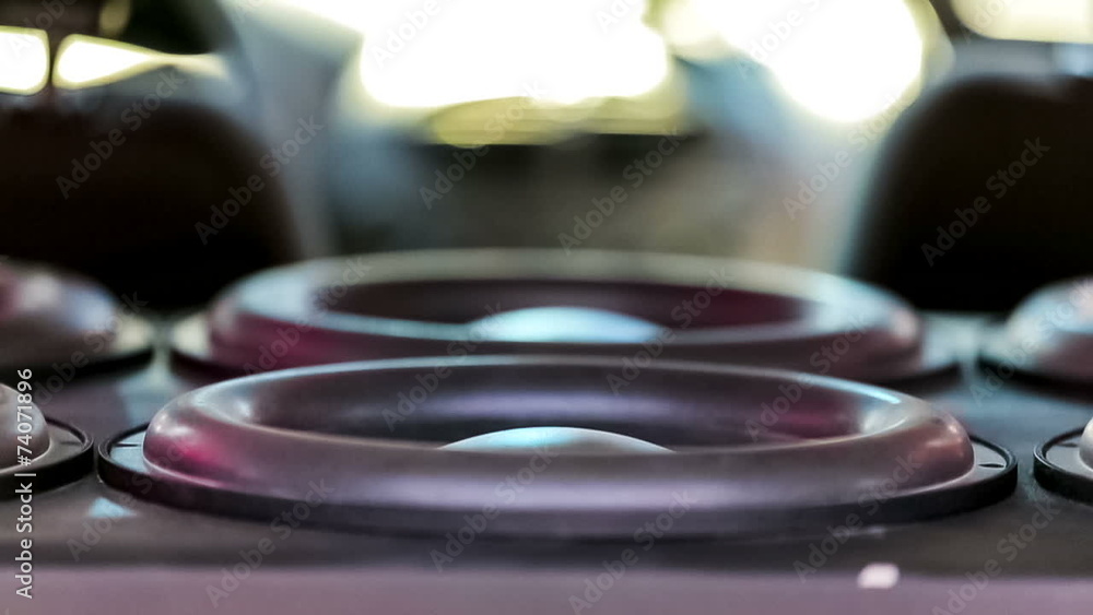Diffusers of Car Speakers Moving With High Sound Diffusers of Car Speakers Moving With High Sound