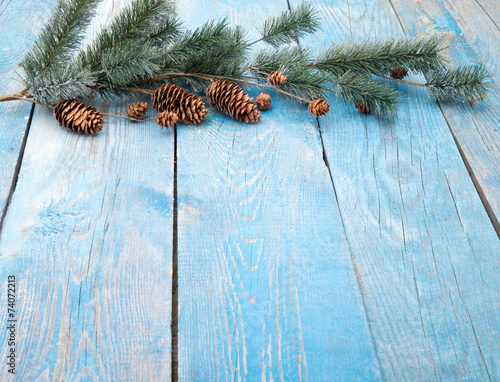 Christmas composition with snow and Christmas decoration