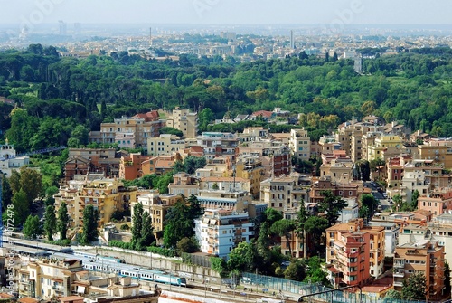 Aerial view of Rome city from St Peter Basilica roof