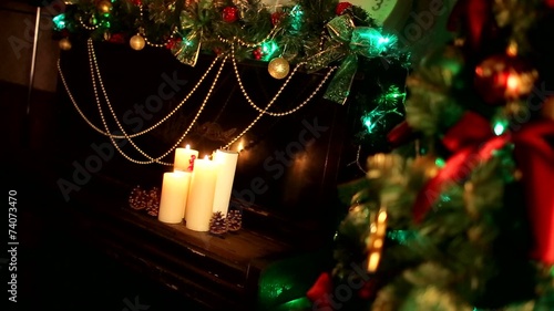 room decorated in Christmas garland, balls photo