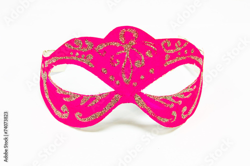 Carnival pink mask on white background