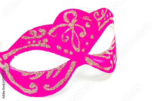 Carnival pink mask on white background