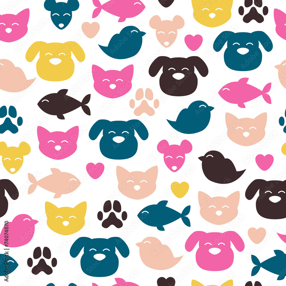 Cheerful domestic animals seamless pattern. Cheerful domestic animals seamless pattern.