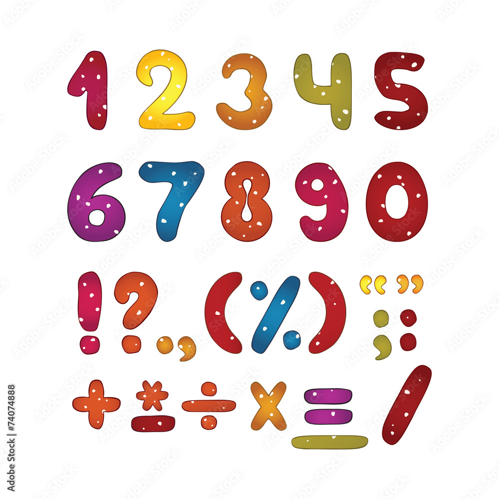 Funny glossy number set and punctuation marks Stock Vector | Adobe Stock