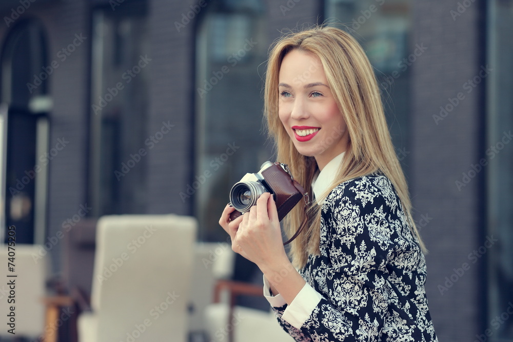 blonde girl with a camera blonde girl with a camera