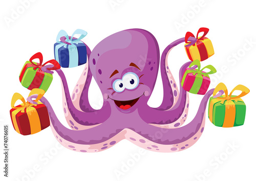 octopus and gifts boxes