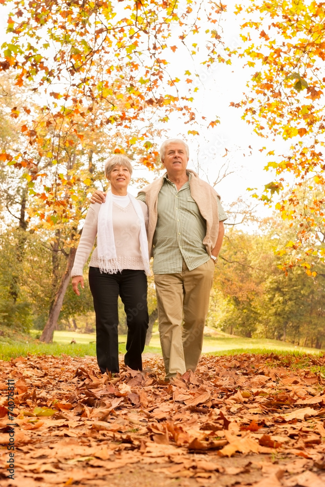 Senior Couple Walking In Park Senior Couple Walking In Park