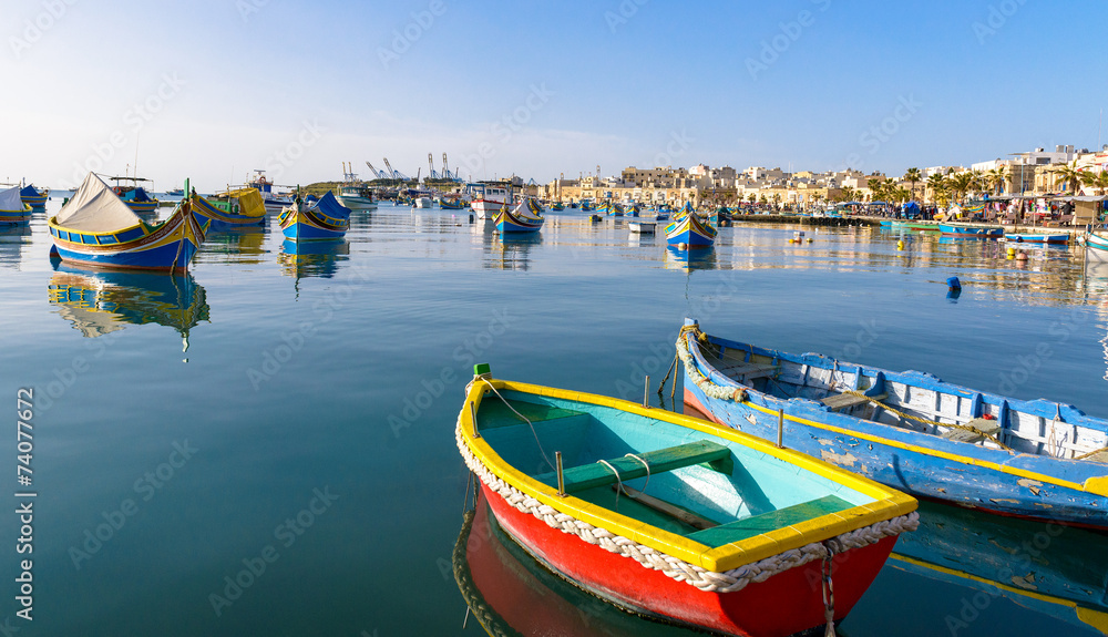 Pair of  small Colored fishing boats, Malta