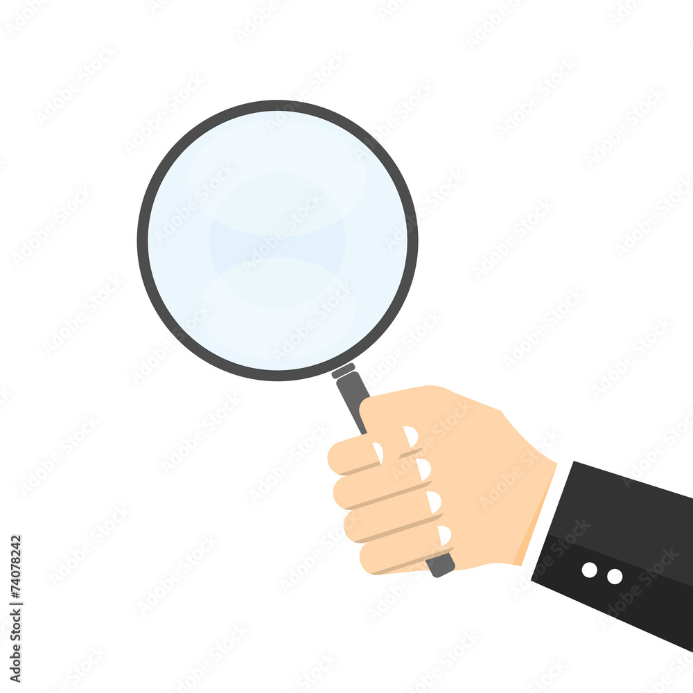 Hand holding Magnifier. Find concept Vector Hand holding Magnifier. Find concept Vector