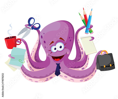 octopus with office supplies