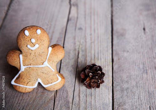 Christmas food. Gingerbread man cookies in Christmas setting.