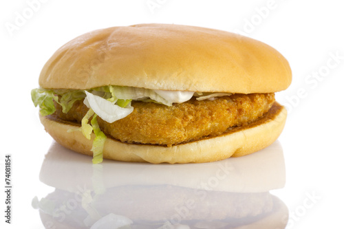 Chicken burger, isolated on white background. Close up.